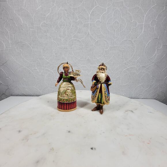 Jim Shore Heartwood Creek Santa & Mrs. Claus Ornament Pair 4” Christmas Couple - Picture 2 of 16